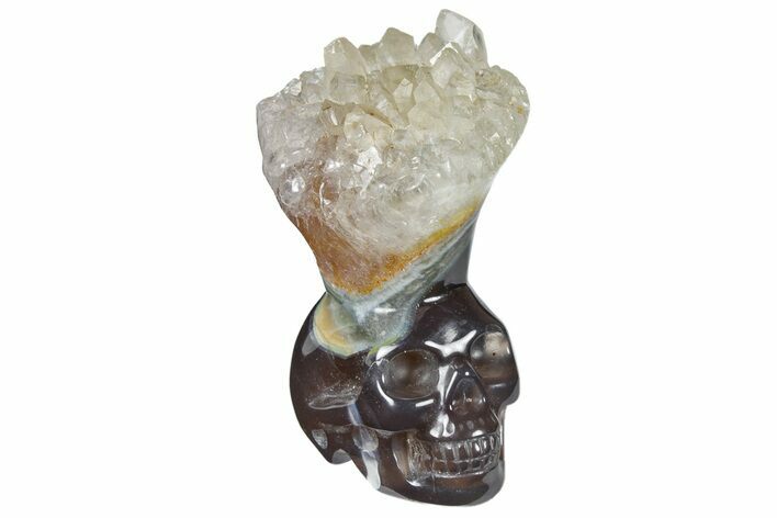 Polished Agate Skull with Quartz Crown #181938